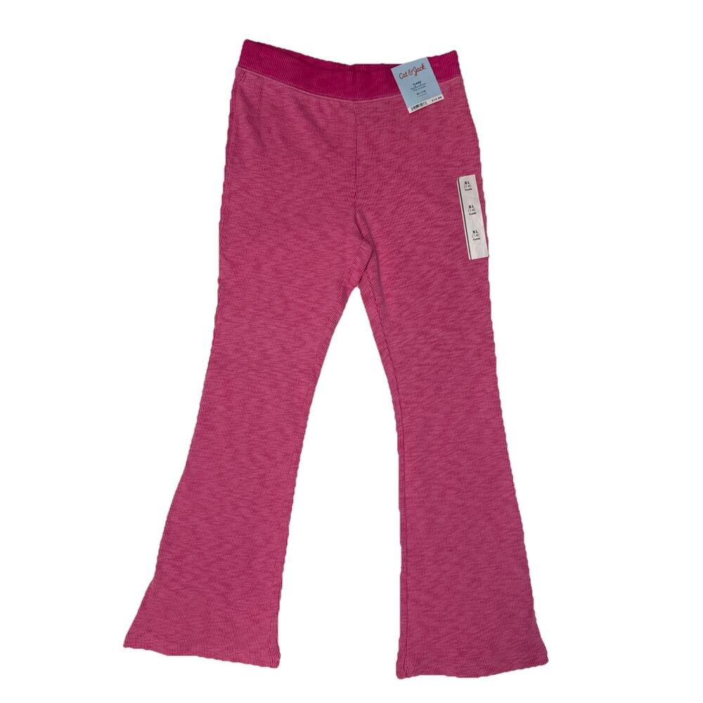 Cat & Jack Girls Ribbed Flare Sweatpants Reinforced Knees Pink Size XL (14)